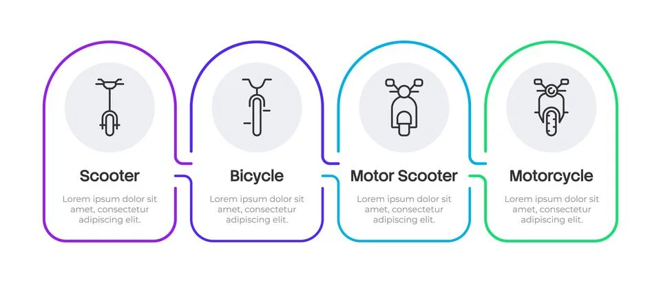 Two wheeled vehicles rounded horizontal infographic 4 steps Stock Illustration