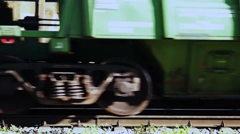 Two wheels of an oncoming train. Close up. Video stock 55760527