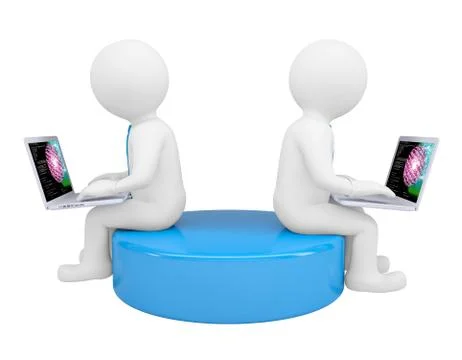 Two white 3d man sitting at laptops イラスト素材
