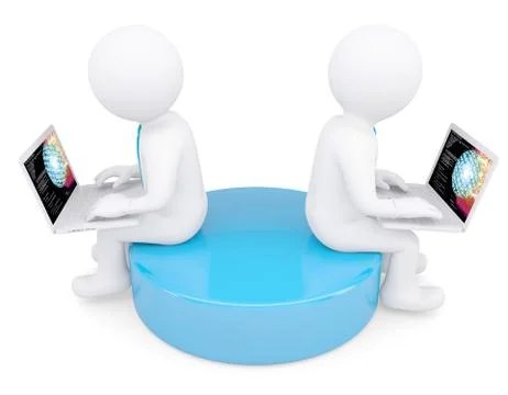 Two white 3d man sitting at laptops イラスト素材