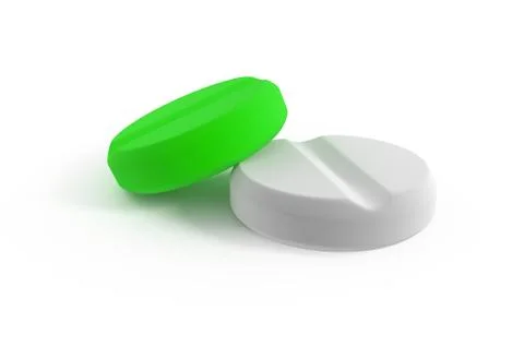 Two white and green tablets isolated 3d illustration Stock Illustration