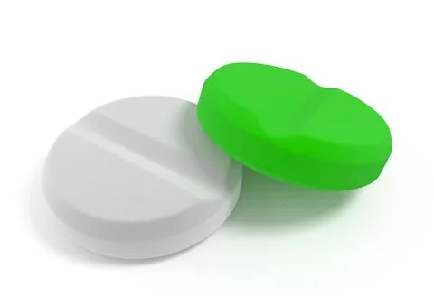 Two white and green tablets isolated 3d illustration Stock Illustration