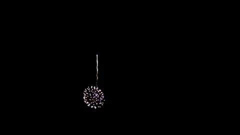 Two white and one red firework bursting at night Stock Footage 329674133