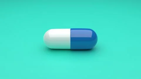 Two white-blue pills isolated on green background. Stock Illustration