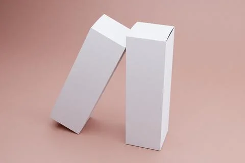 Two white boxes leaning, pink background, packaging mockup Illustrazione stock