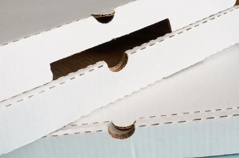 Two white cardboard pizza boxes Foto stock