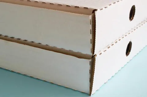 Two white cardboard pizza boxes Stock Photos
