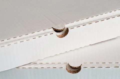 Two white cardboard pizza boxes Stock Photos
