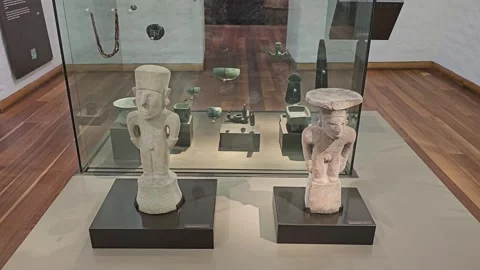 Two White Clay Figures on Black Plinths, Casa del Alabado, Quito, Ecuador 8K 스톡 동영상 331493733
