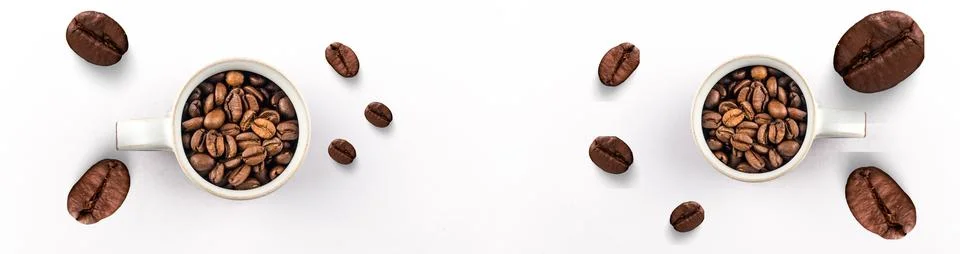 Two White Coffee Cups Filled with Roasted Coffee Beans Stock Illustration