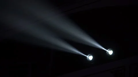 Two white colored projectors on the stage lights farm. Bright shiny stage lights Stock-Footage 160711574