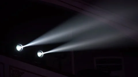 Two white colored projectors on the stage lights farm. Bright shiny stage lights Video stock 160711681