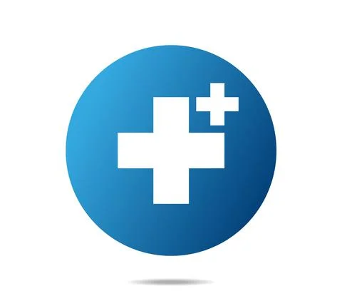 Two white crosses in round blue background. Pharmacy logo Stock Illustration