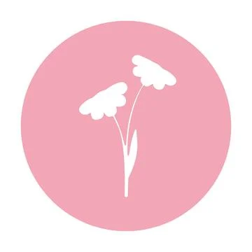 Two white cutout flowers design within a round pink frame Stock Illustration