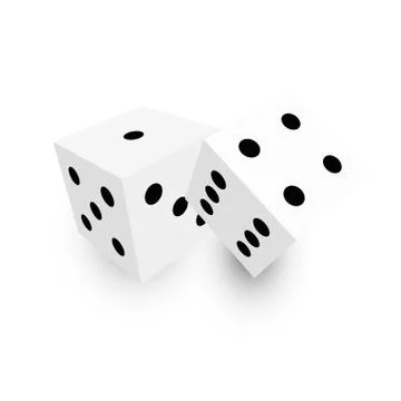Two white dice with black dots. 3D vector object with dropped shadow Stock Illustration