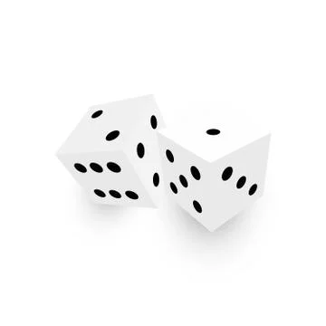 Two white dice with black dots. 3D vector object with dropped shadow Illustrazione stock