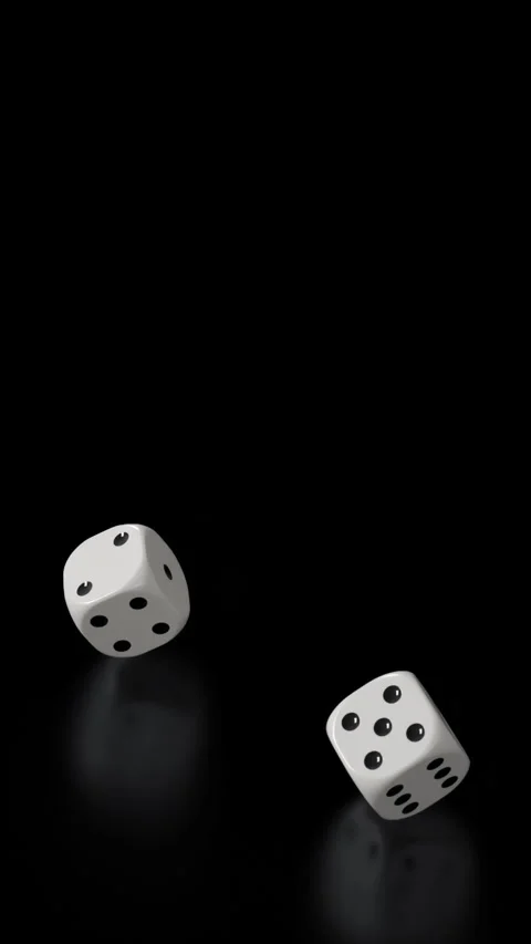 Two white dice captured midfall on a black surface Stock Footage 292118220