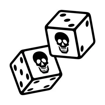 Two white dice with skulls and dots, skull dice with death's head Ilustração Stock