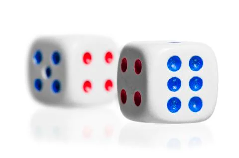 Two white dice stand  on a white background Stock Photos