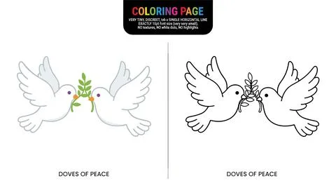 Two white doves of peace holding a green olive branch. Symbol of hope and tra Stock Illustration