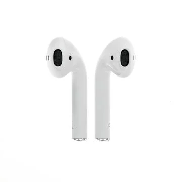 Two white earbuds with a speaker on each 写真素材
