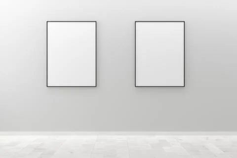 Two white empty blank picture or poster frames template mock up design hangin Stock Illustration