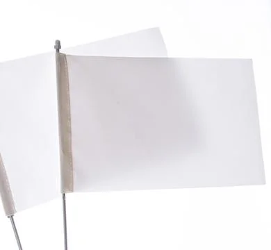 Two white flags on a white background in display Stock Photos