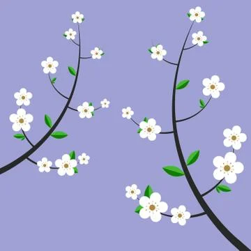 Two white flower stalks vector design isolated on blue background Stock Illustration