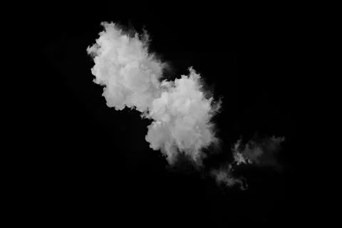 Two white fluffy clouds isolated on solid black background for design Stock Photos