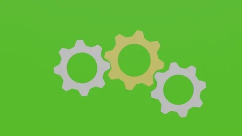 Two white gears and one gold gear spinning on a green screen Stock Footage 281017202