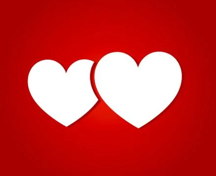 Two white hearts on red background, Valentine card. Vector illustration. Stock Illustration