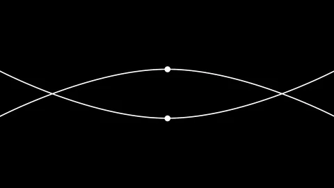 Two white lines waves intersecting with each other over black background Video stock 246955680