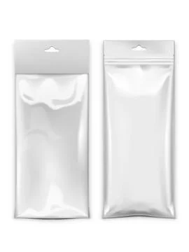 Two White Long Blank Hang Slot Plastic Pocket Bag Stock Illustration