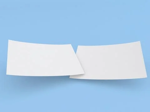 Two white mockups empty advertising flyer on blue background. 3d render ill.. Stock Illustration