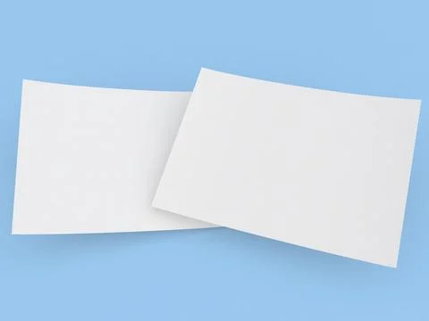 Two white mockups empty advertising flyer on blue background. 3d render ill.. Stock Illustration