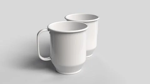 Two white mugs on the white backdrop, left side view Stock Illustration