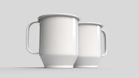 Two white mugs on the white backdrop, bottom view Stock Illustration