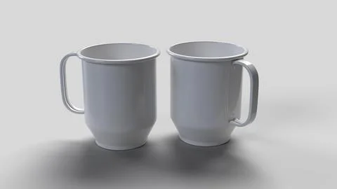Two white mugs on the white backdrop, background view Stock Illustration