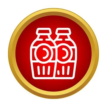 Two white outlined drinkable yogurt bottles on a red round button Stock Illustration