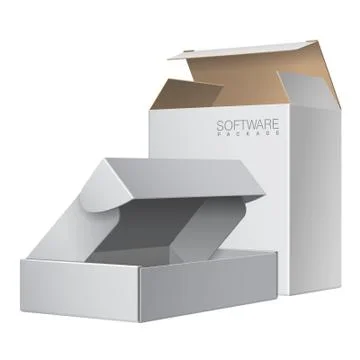 Two White Package Box Opened. For Software, electronic device 库存插图