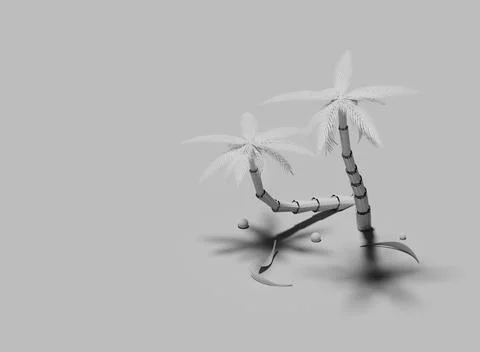Two white palm trees isolated on white background. 3d render Illustrazione stock