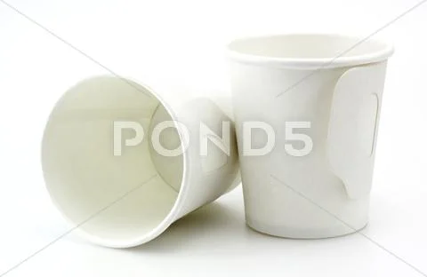 Two white paper cups close up Stock Photos