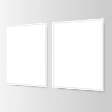 Two white picture frames on the wall. Vector Stock Illustration