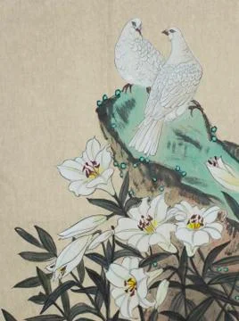 Two white pigeons Stock Illustration