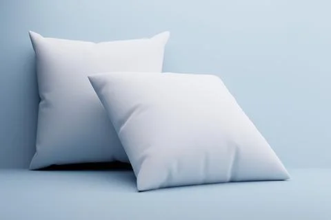 Two white pillows on blue background, mockup Stock Illustration
