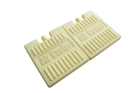 Two white plastic Air Cooler ice pack boxes with ribbed texture isolated on.. Stock Photos