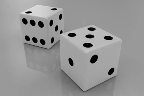 Two white plastic bouncing dices Stock Illustration