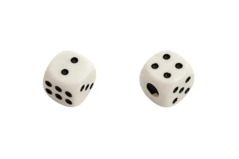 Two white plastic dice isolated on a clear background. Gambler gambling equ.. Stock Photos