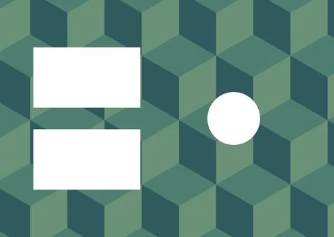 Two white rectangles and circle with copy space over 3d green cube pattern Stockillustratie