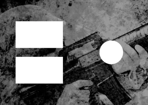 Two white rectangles and circle with copy space over black and white photo of Stock Photos